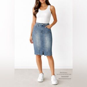 Bethany Mota 00 Blue Denim Pencil Skirt High Rise Stretch